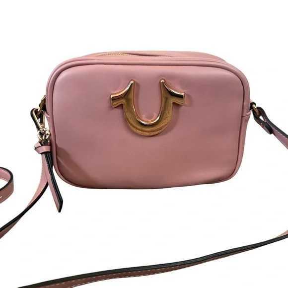 True Religion Baby Pink Med Crossbody Bag Purse with Horseshoe Logo Adjustable - Picture 2 of 14